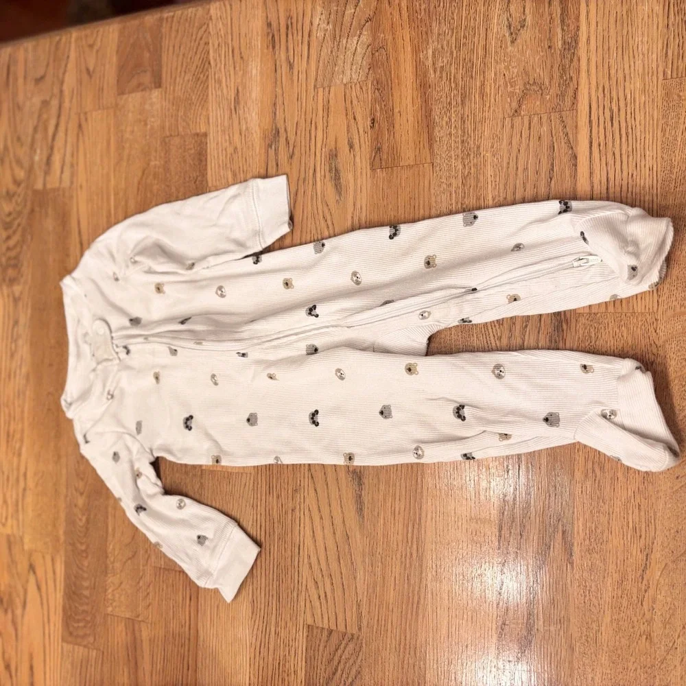 Carters 9m White Ribbed Footie Pajamas Sleepsuit Animal Print‎ Baby Kids